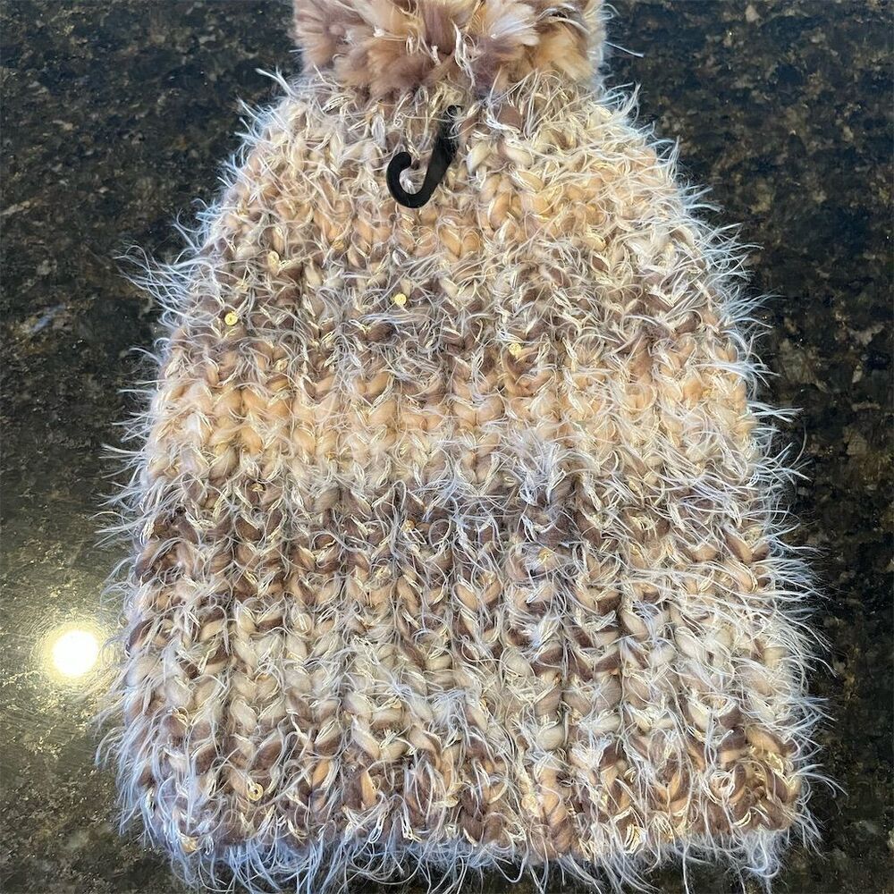 *3/$15 Amanda Blu Women's Metallic Winter Hat Beige Pom Pom One Size